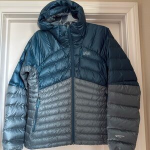 REI Co-op Teal and Light Gray Insulated Jacket Pertex Quantum 850 down fill